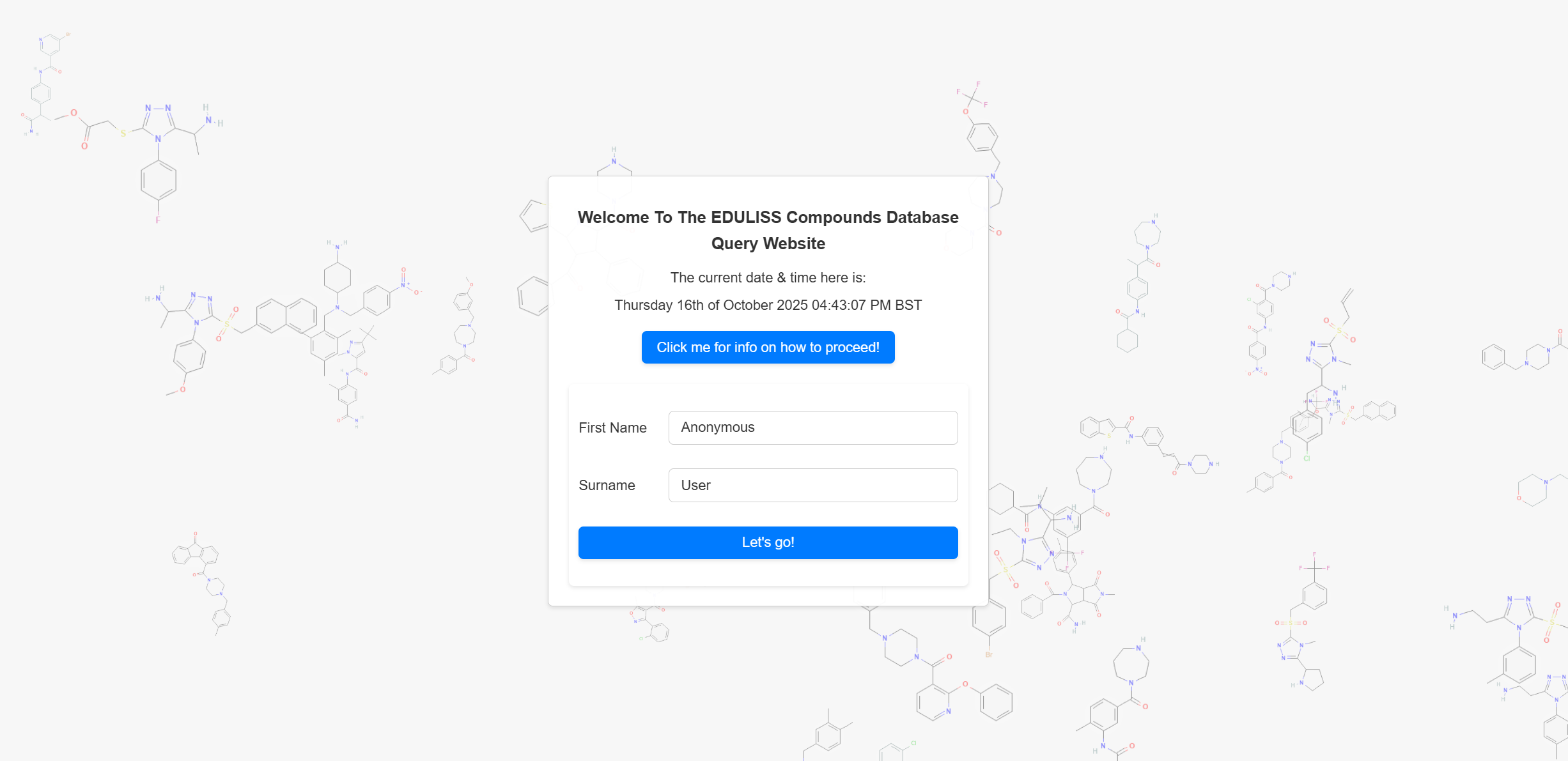Preview of Small Molecule Database and Visualisation Application (PHP & MySQL)
